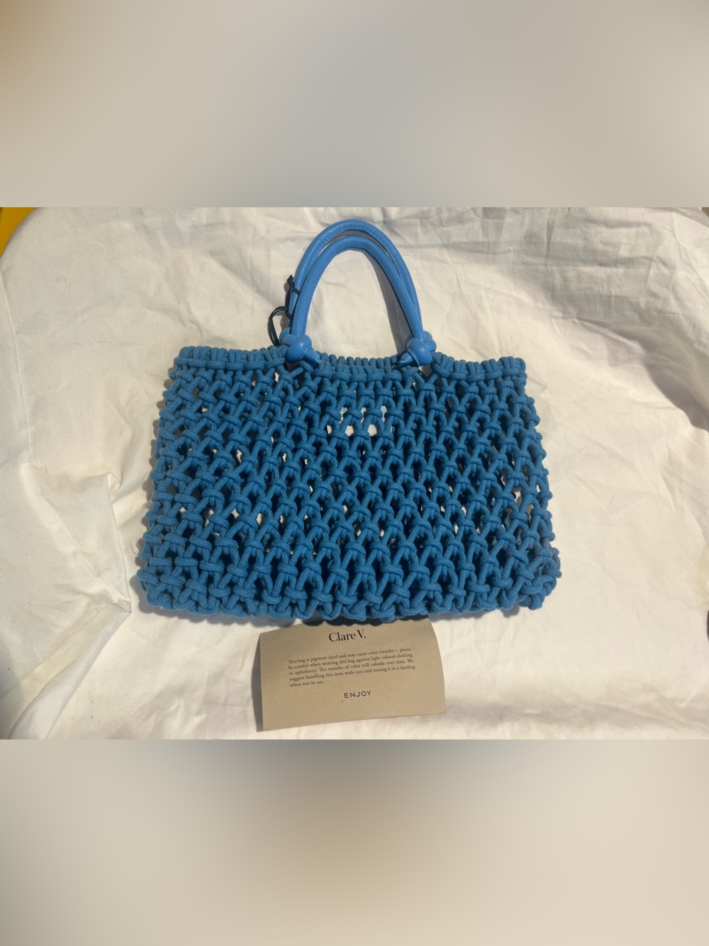 Clare V. Stylish Sandy Woven Macrame
Market Tote Bag - French Blue